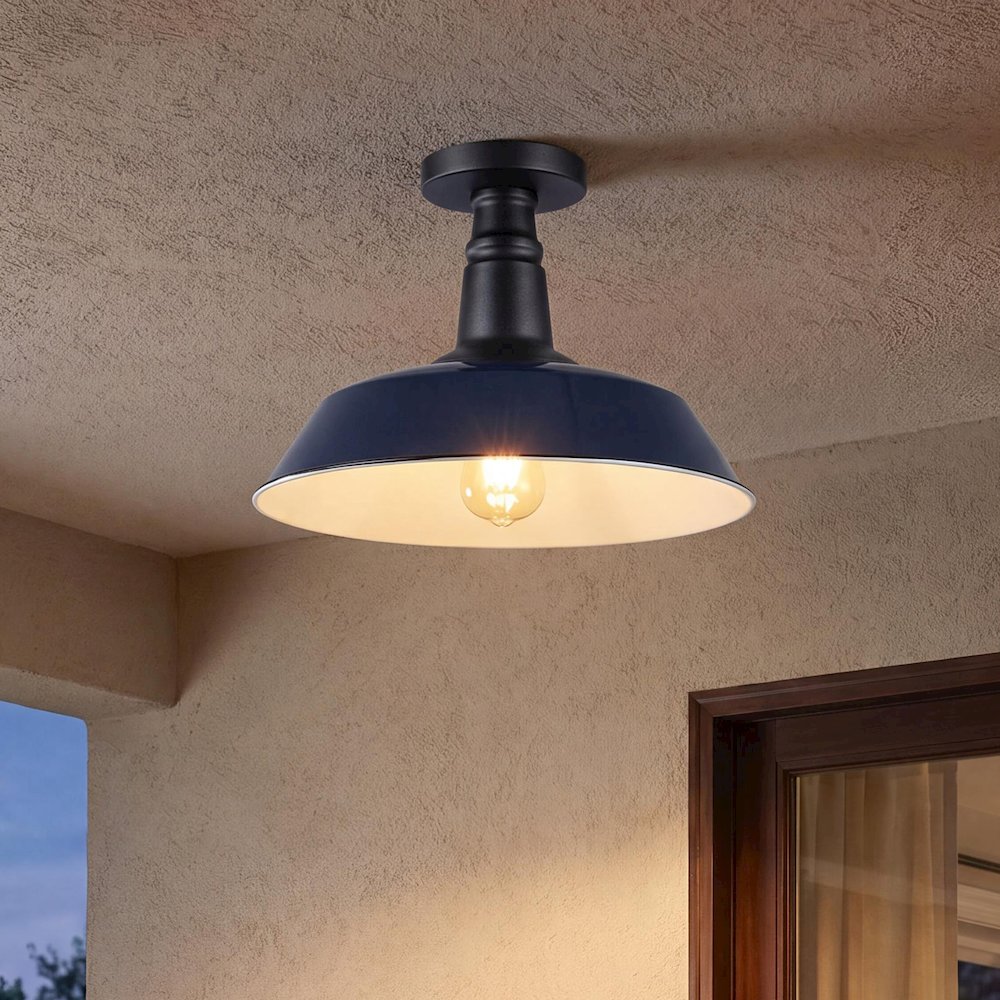 Camila Classic Industrial Indoor/Outdoor Iron Led Semi Flush Mount. Picture 9