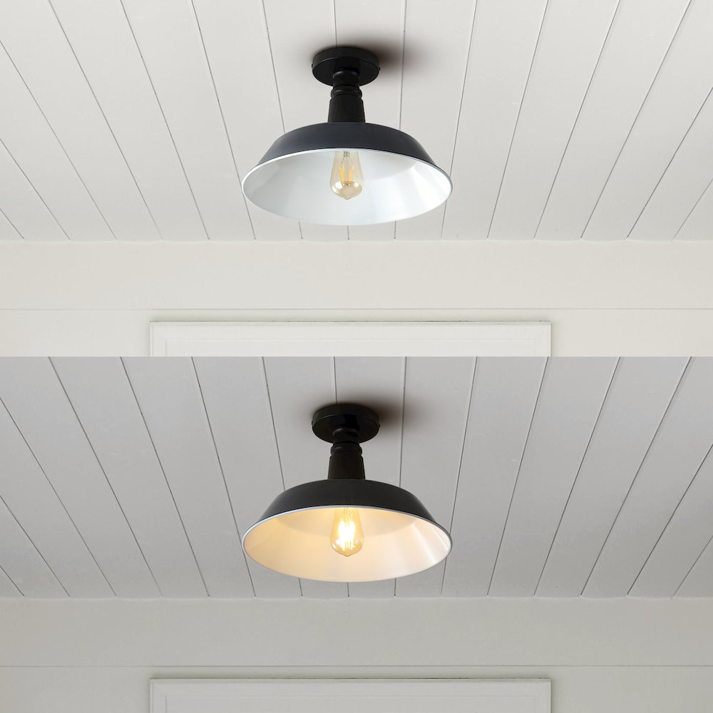 Camila Classic Industrial Indoor/Outdoor Iron Led Semi Flush Mount. Picture 8