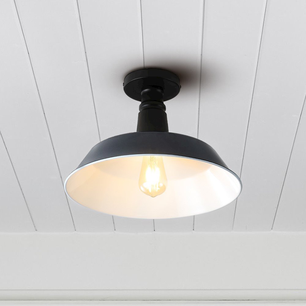 Camila Classic Industrial Indoor/Outdoor Iron Led Semi Flush Mount. Picture 6