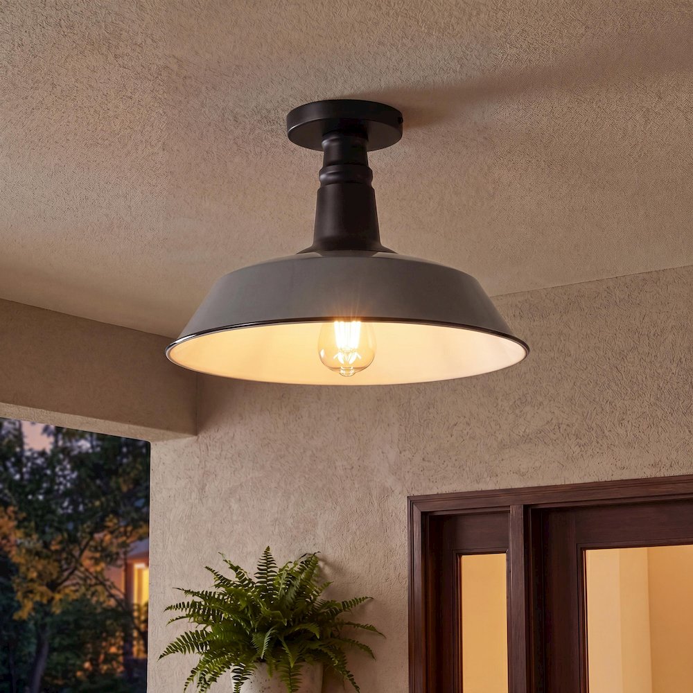 Camila Classic Industrial Indoor/Outdoor Iron Led Semi Flush Mount. Picture 9