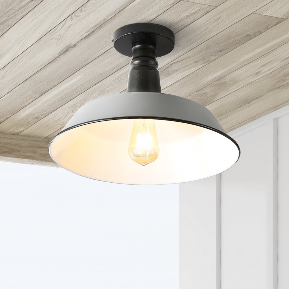 Camila Classic Industrial Indoor/Outdoor Iron Led Semi Flush Mount. Picture 7