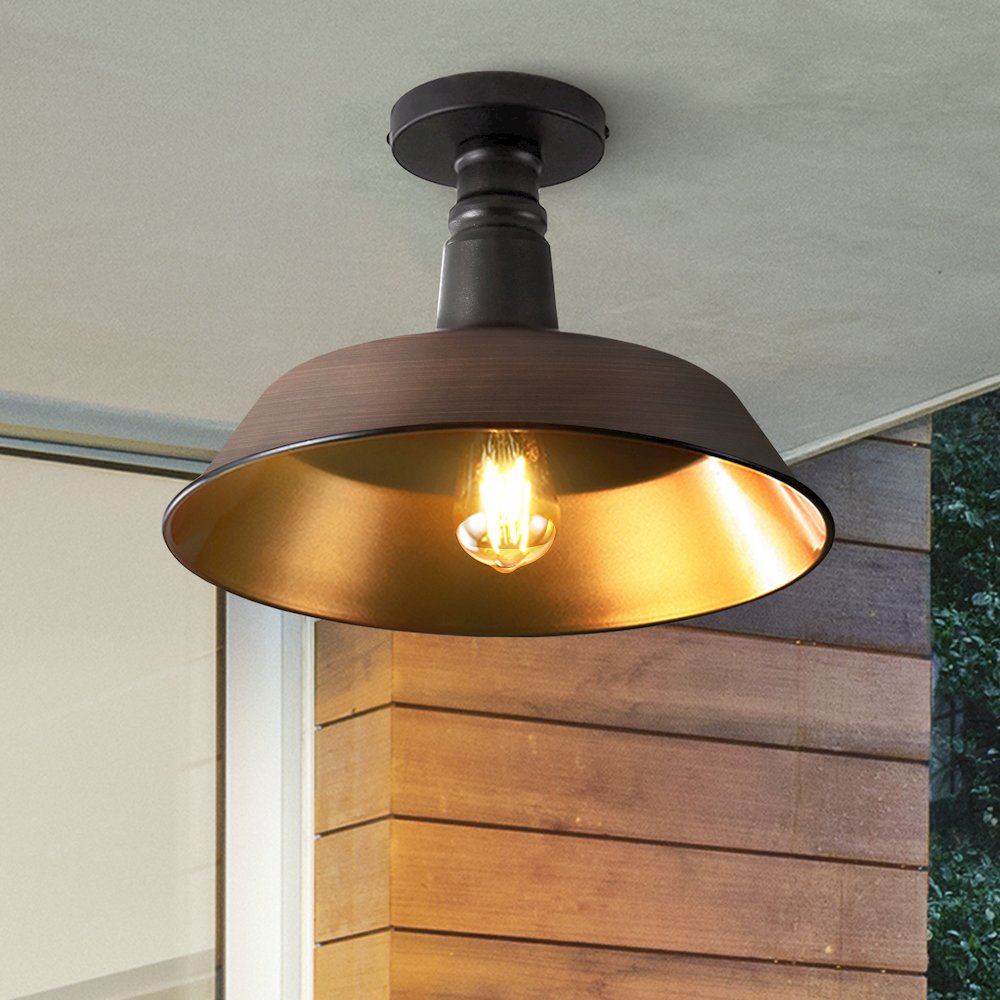 Camila Classic Industrial Indoor/Outdoor Iron Led Semi Flush Mount. Picture 7