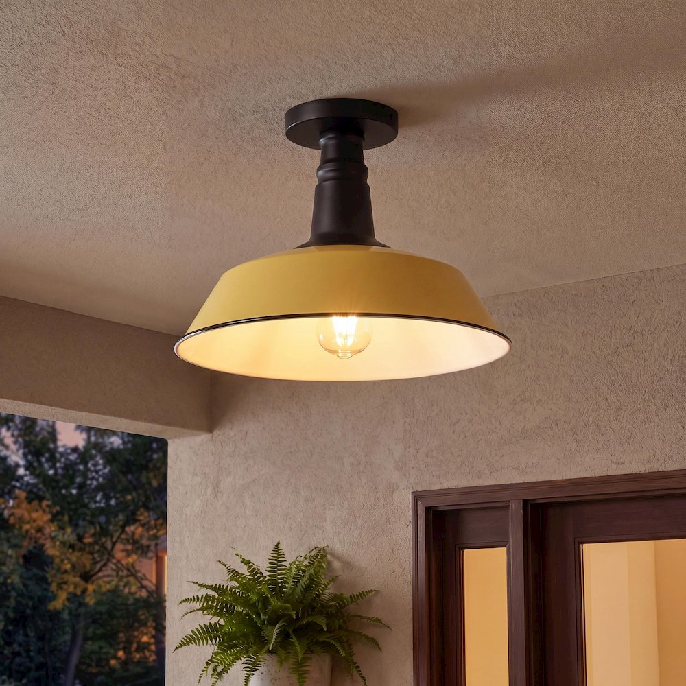 Indoor/Outdoor Iron LED Semi Flush Mount, Matte Yellow. Picture 8