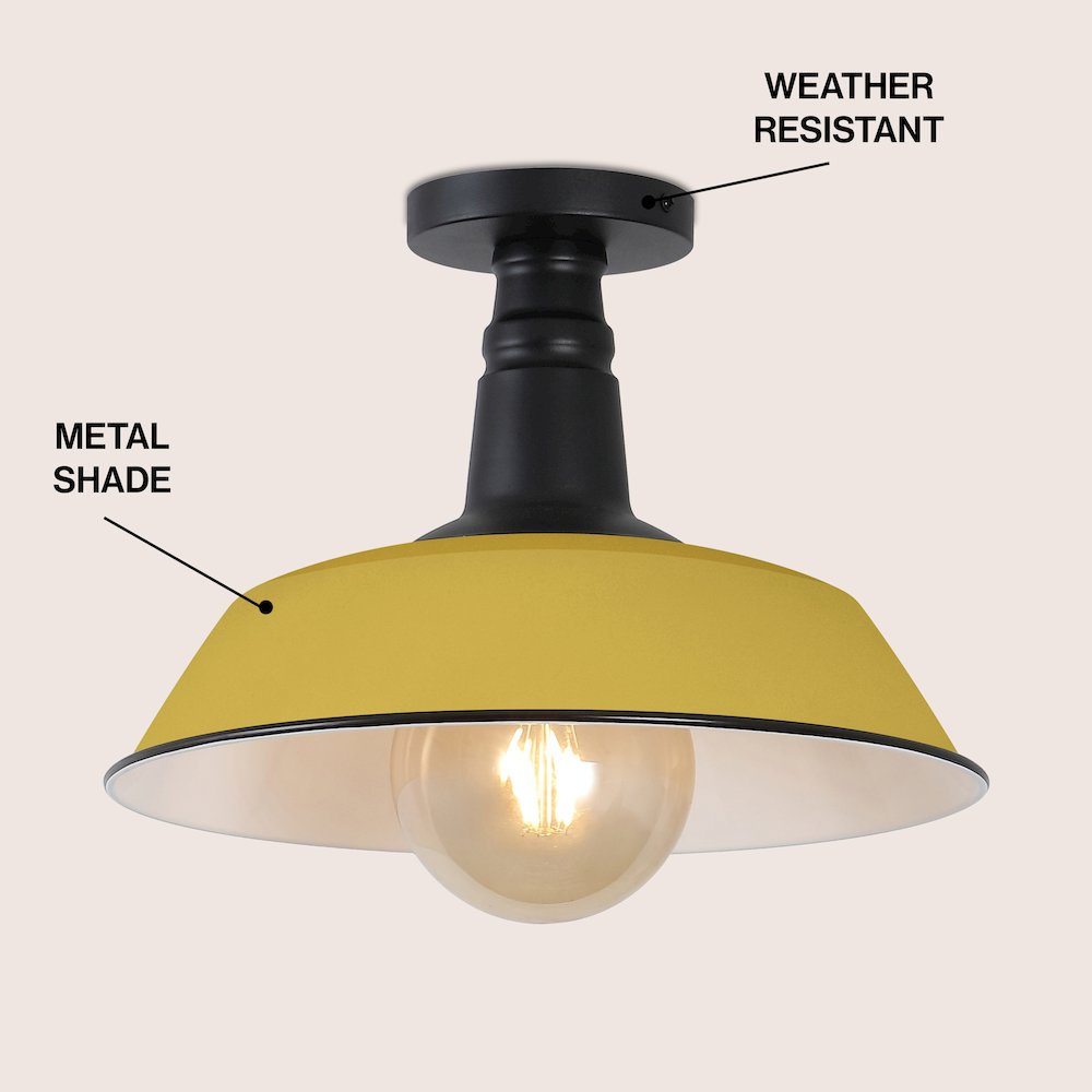 Indoor/Outdoor Iron LED Semi Flush Mount, Matte Yellow. Picture 3
