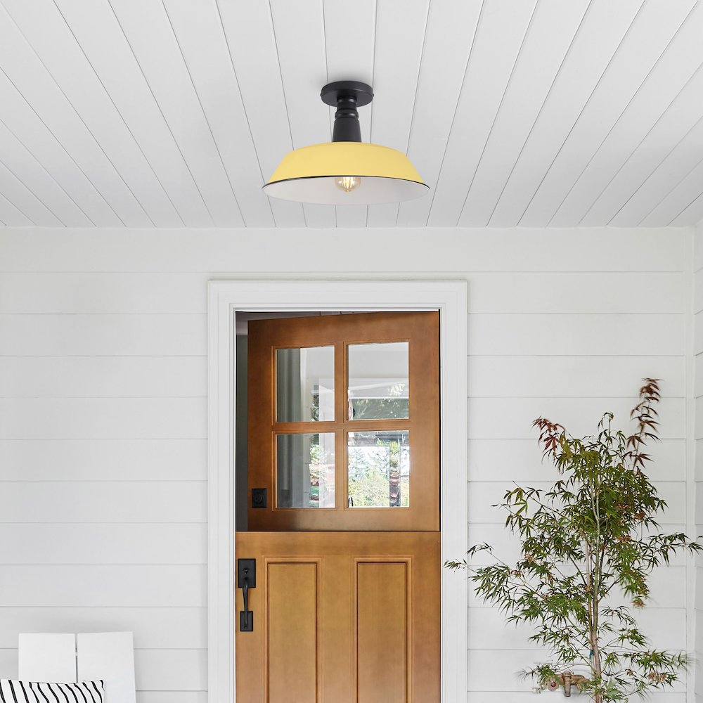 Indoor/Outdoor Iron LED Semi Flush Mount, Matte Yellow. Picture 2