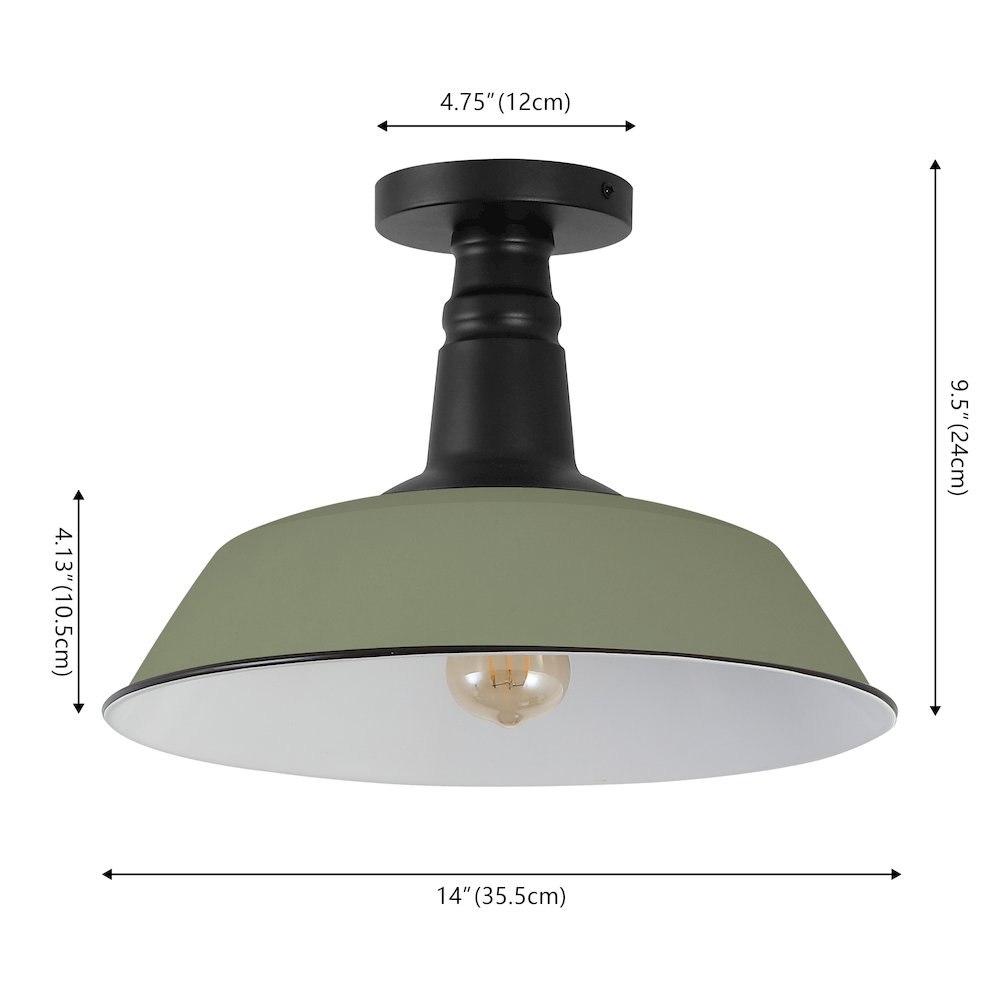 Indoor/Outdoor Iron LED Semi Flush Mount, Matte Olive Green. Picture 4