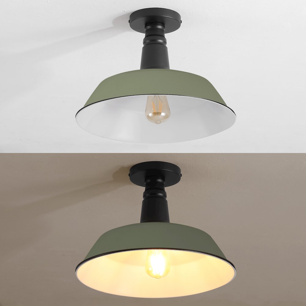 Indoor/Outdoor Iron LED Semi Flush Mount, Matte Olive Green. Picture 6