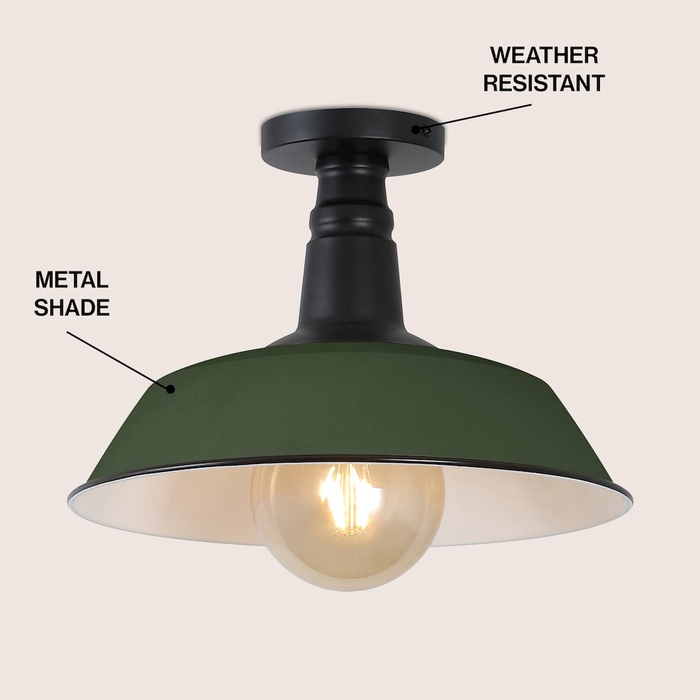 Indoor/Outdoor Iron LED Semi Flush Mount, Matte Olive Green. Picture 3