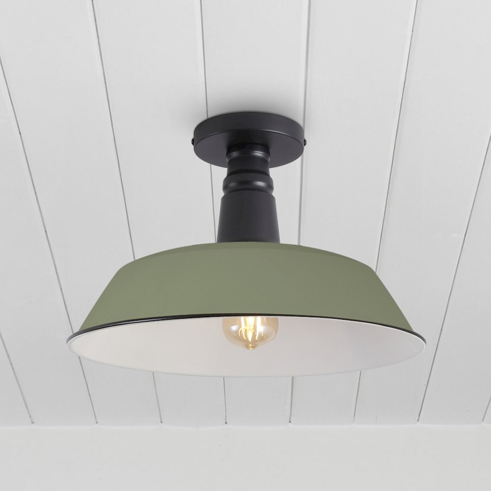Indoor/Outdoor Iron LED Semi Flush Mount, Matte Olive Green. Picture 7