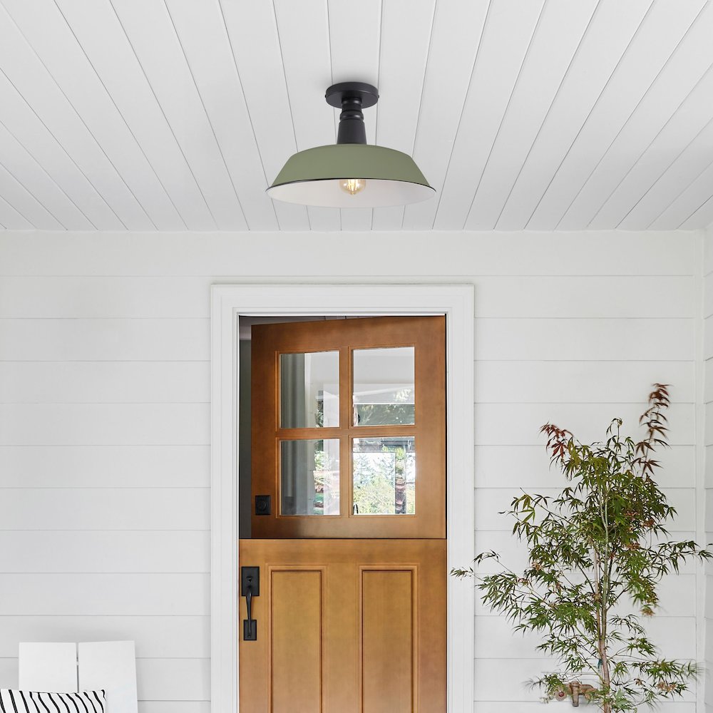 Indoor/Outdoor Iron LED Semi Flush Mount, Matte Olive Green. Picture 2