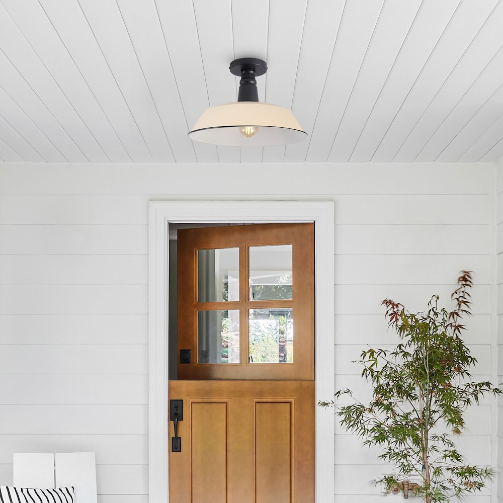 Indoor/Outdoor Iron LED Semi Flush Mount, Matte Almond. Picture 2