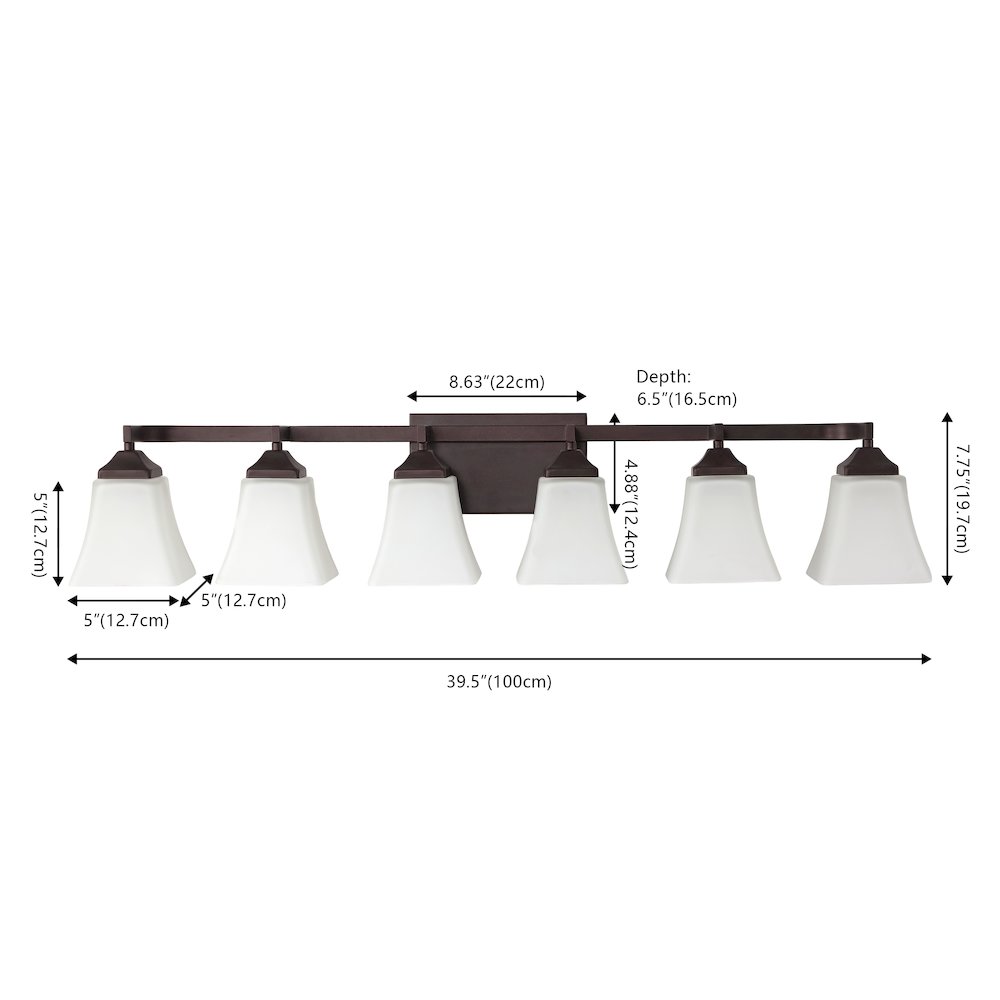Staunton 6-Light Metal LED Vanity Light with Frosted Glass Shades. Picture 5