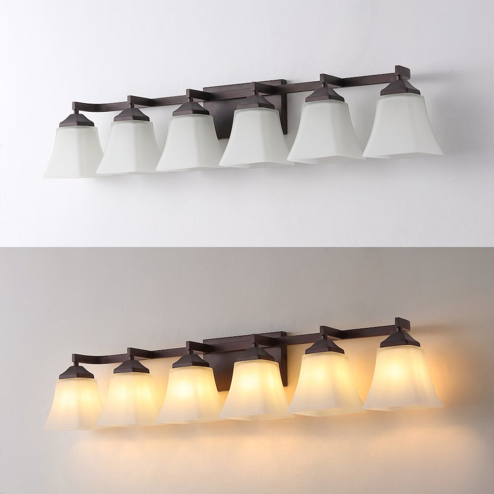 Staunton 6-Light Metal LED Vanity Light with Frosted Glass Shades. Picture 7