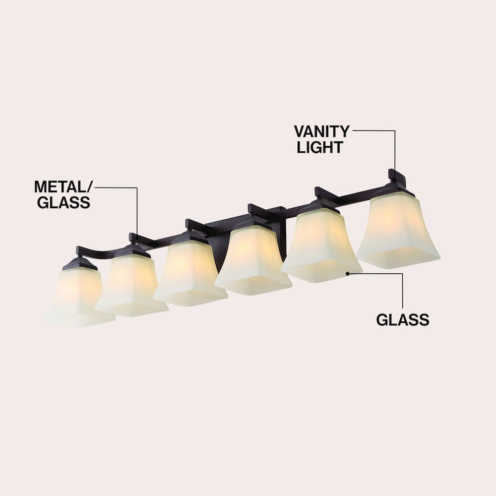 Staunton 6-Light Metal LED Vanity Light with Frosted Glass Shades. Picture 3