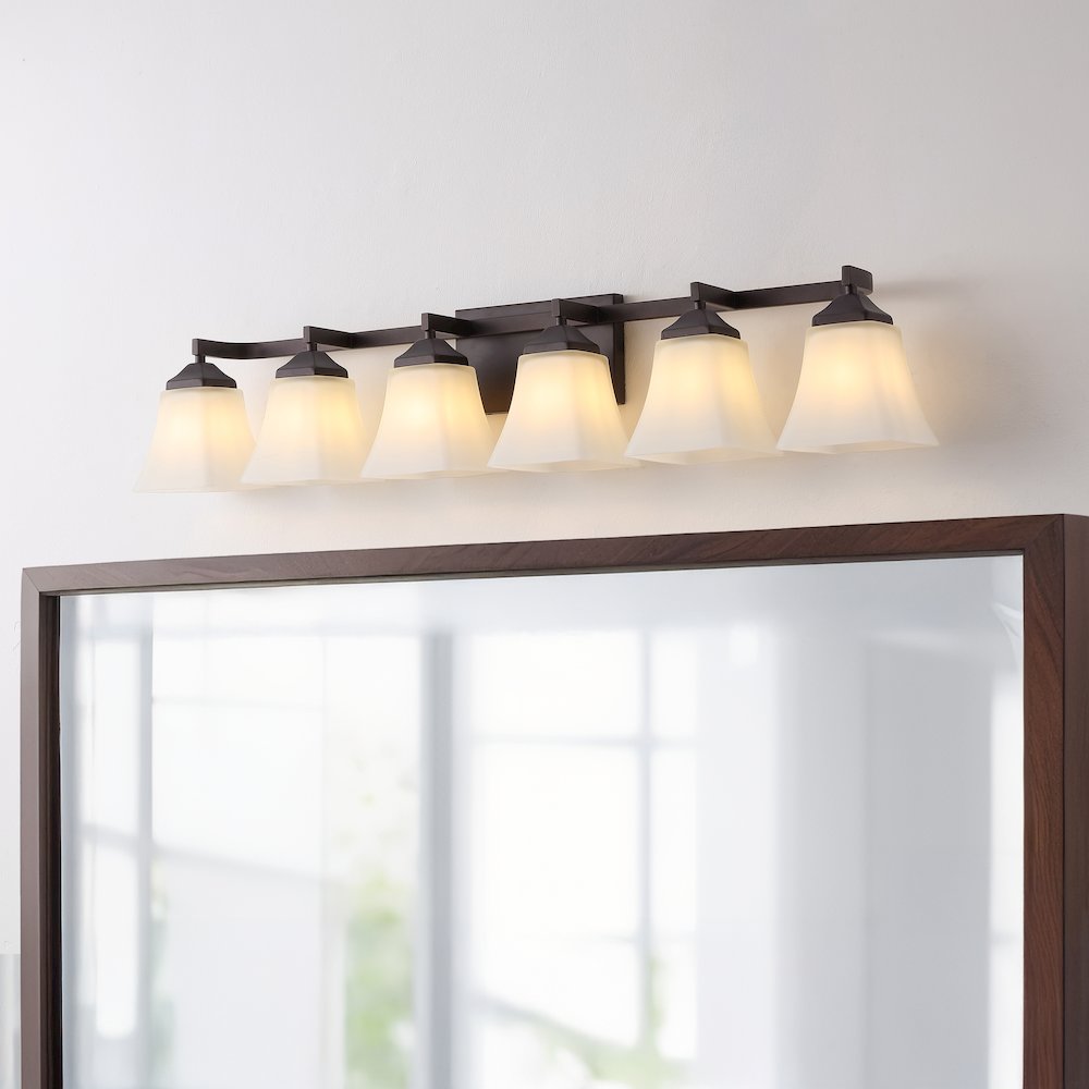 Staunton 6-Light Metal LED Vanity Light with Frosted Glass Shades. Picture 2