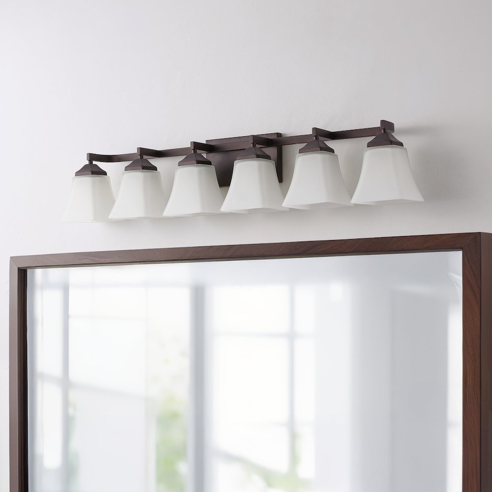 Staunton 6-Light Metal LED Vanity Light with Frosted Glass Shades. Picture 8