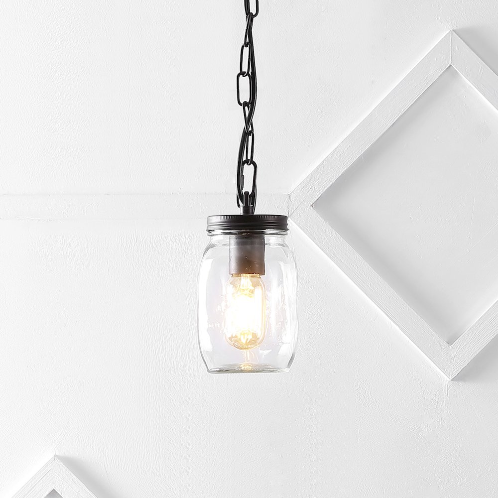 Gaines Farmhouse Industrial Iron Mason Jar Led Pendant. Picture 9