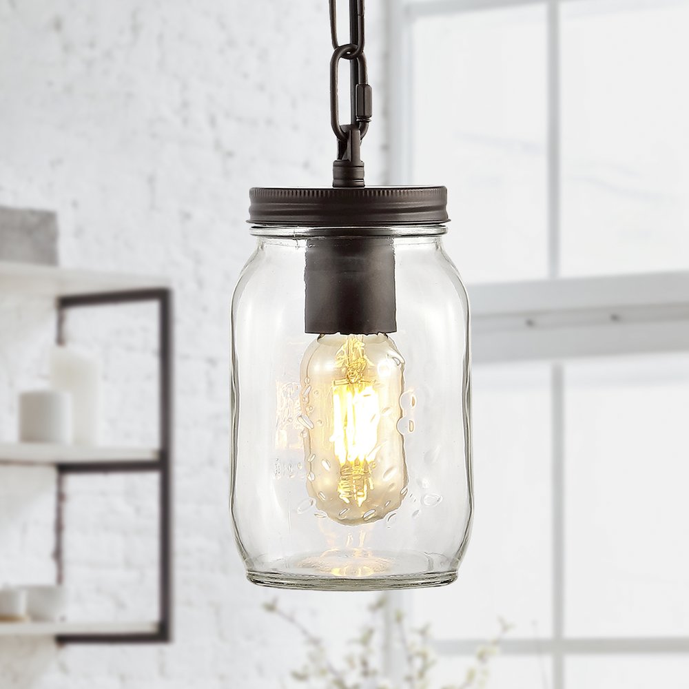 Gaines Farmhouse Industrial Iron Mason Jar Led Pendant. Picture 10