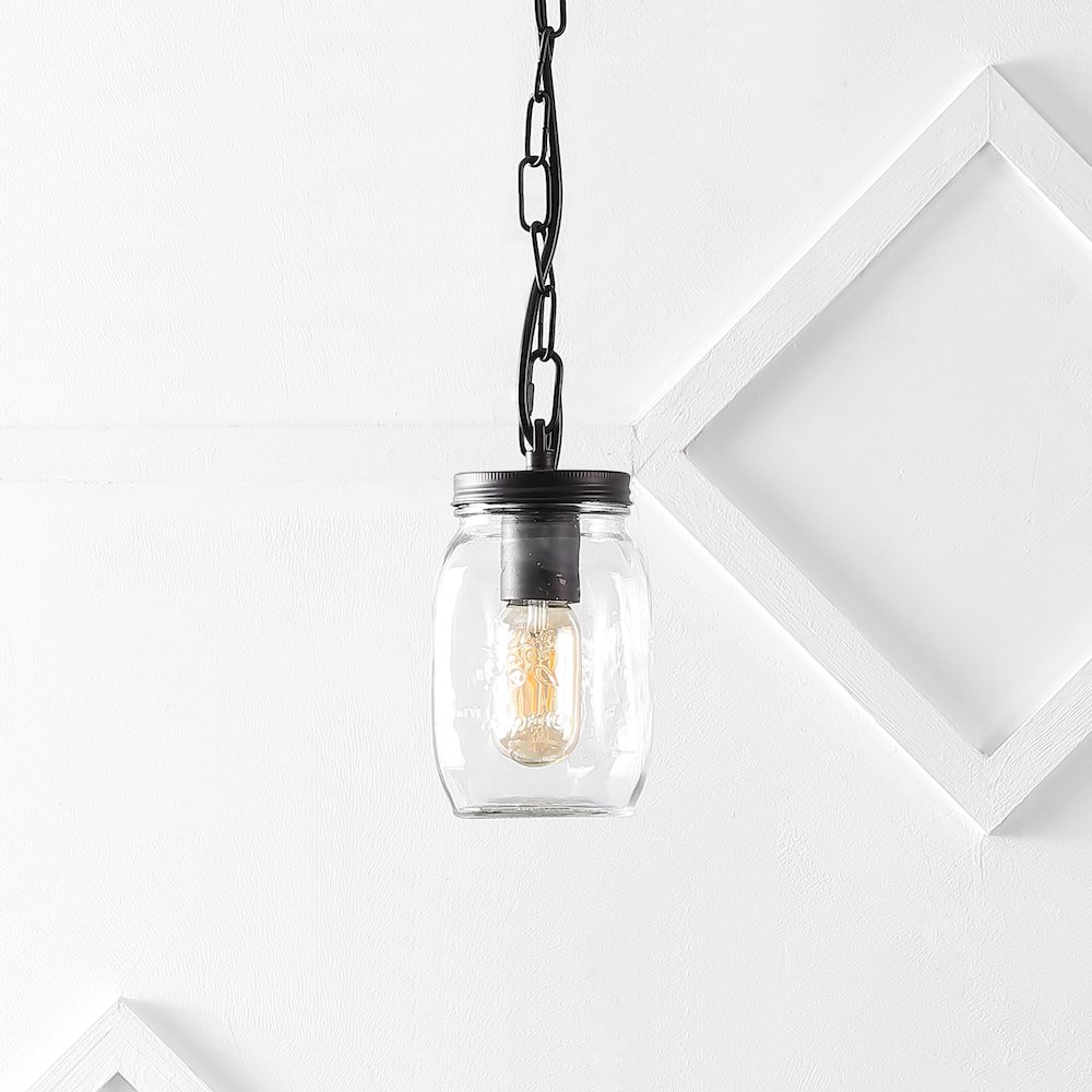 Gaines Farmhouse Industrial Iron Mason Jar Led Pendant. Picture 6