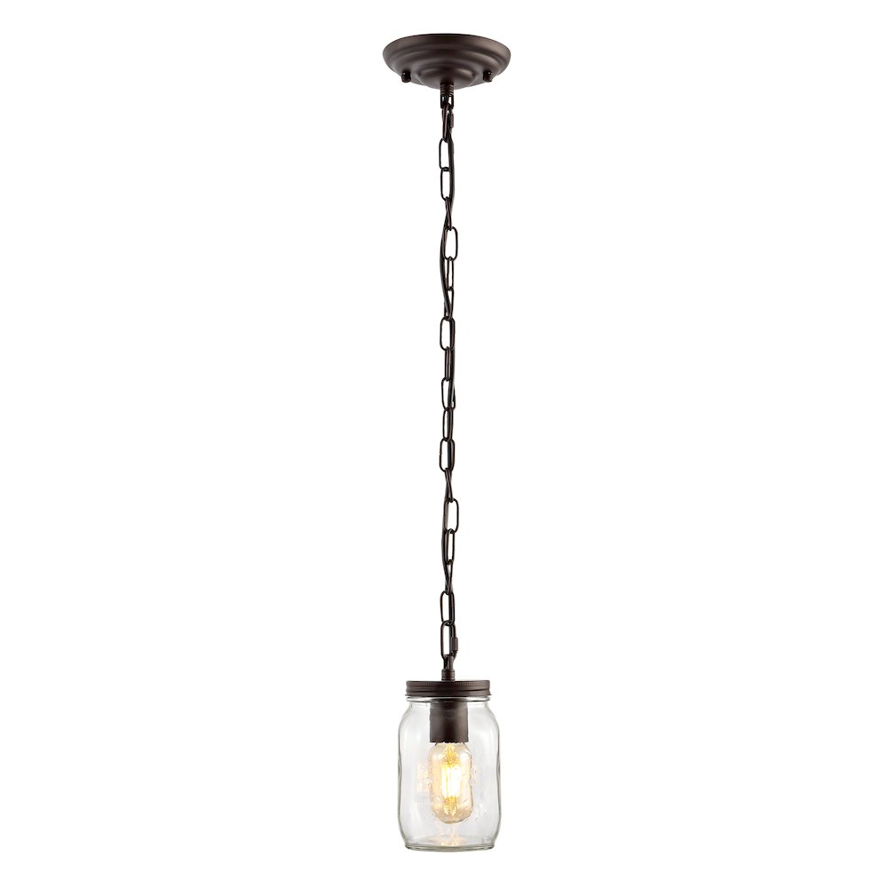 Gaines Farmhouse Industrial Iron Mason Jar Led Pendant. Picture 1