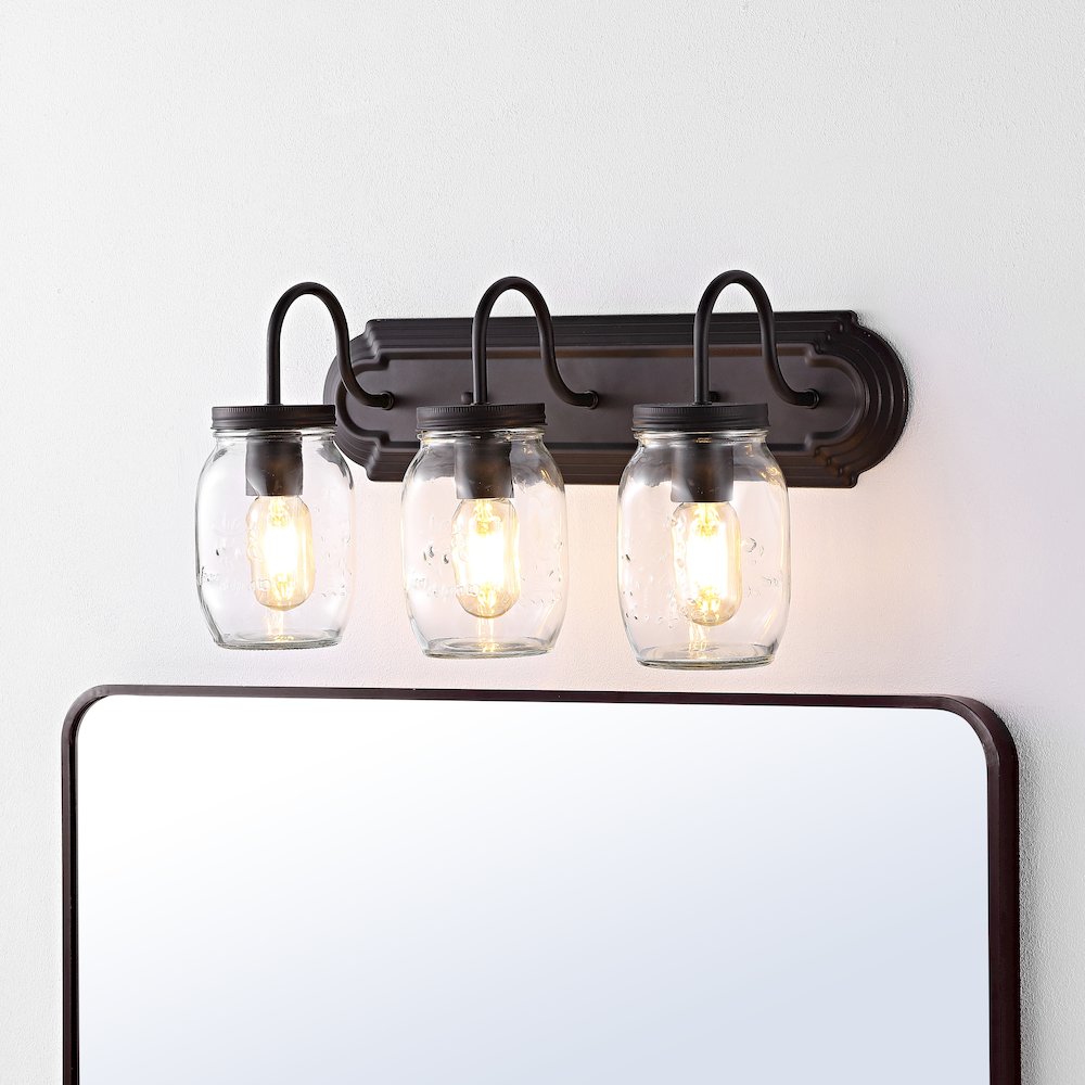 Gaines Farmhouse Industrial Iron Mason Jar Led Vanity. Picture 8