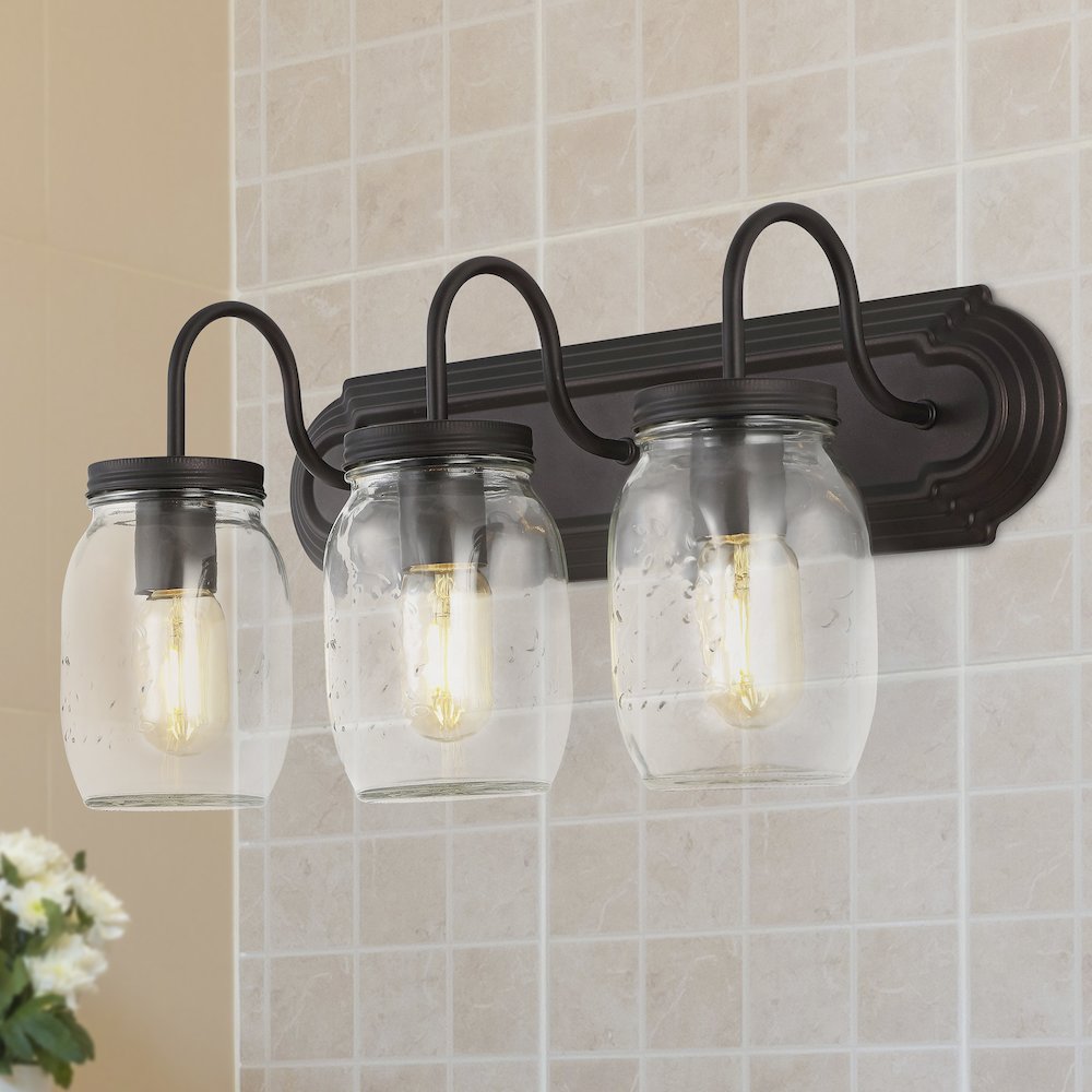 Gaines Farmhouse Industrial Iron Mason Jar Led Vanity. Picture 9