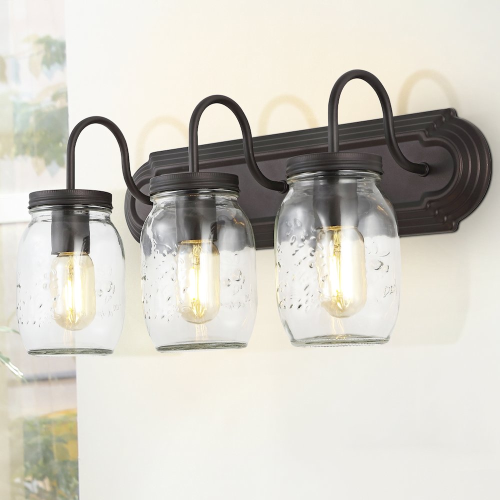Gaines Farmhouse Industrial Iron Mason Jar Led Vanity. Picture 10