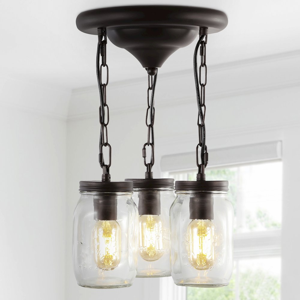 Gaines Farmhouse Industrial Iron Mason Jar Led Semi Flush Mount. Picture 9