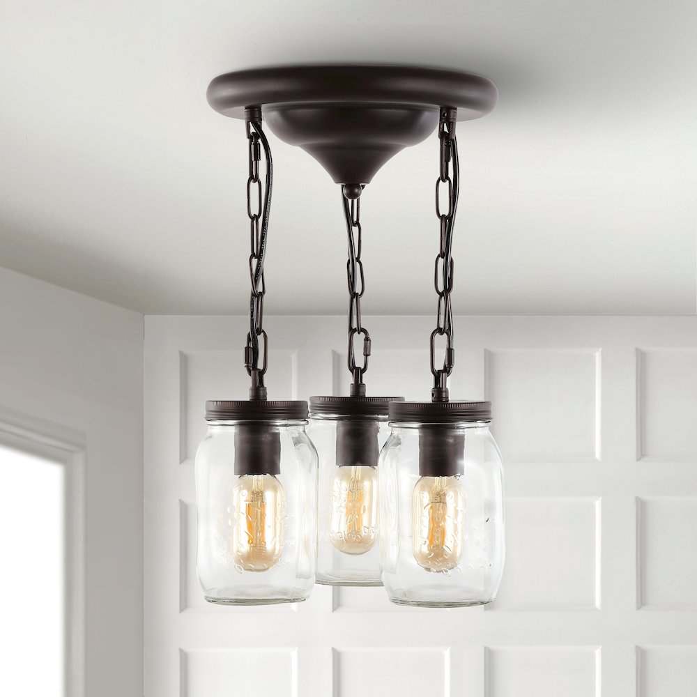Gaines Farmhouse Industrial Iron Mason Jar Led Semi Flush Mount. Picture 4