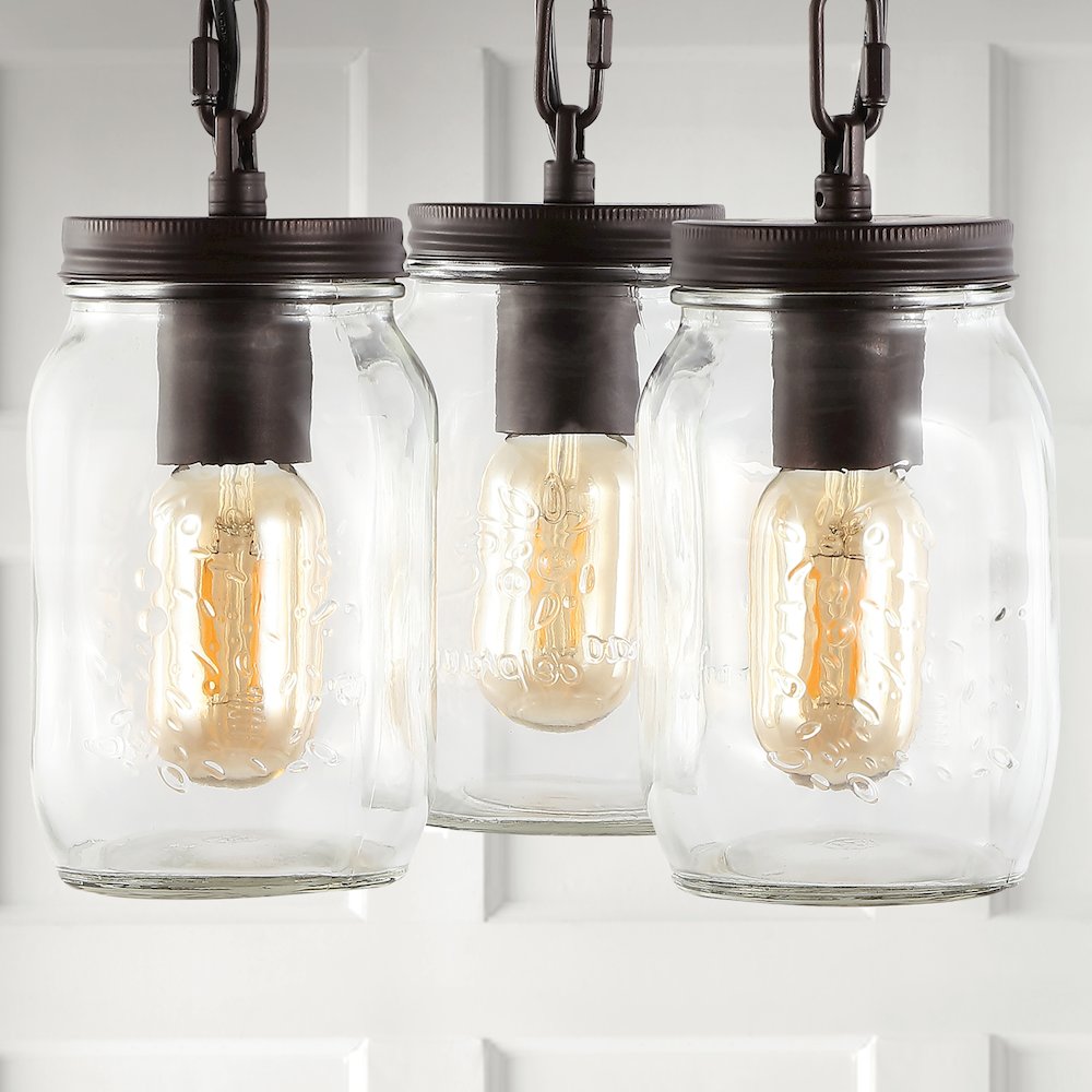 Gaines Farmhouse Industrial Iron Mason Jar Led Semi Flush Mount. Picture 5