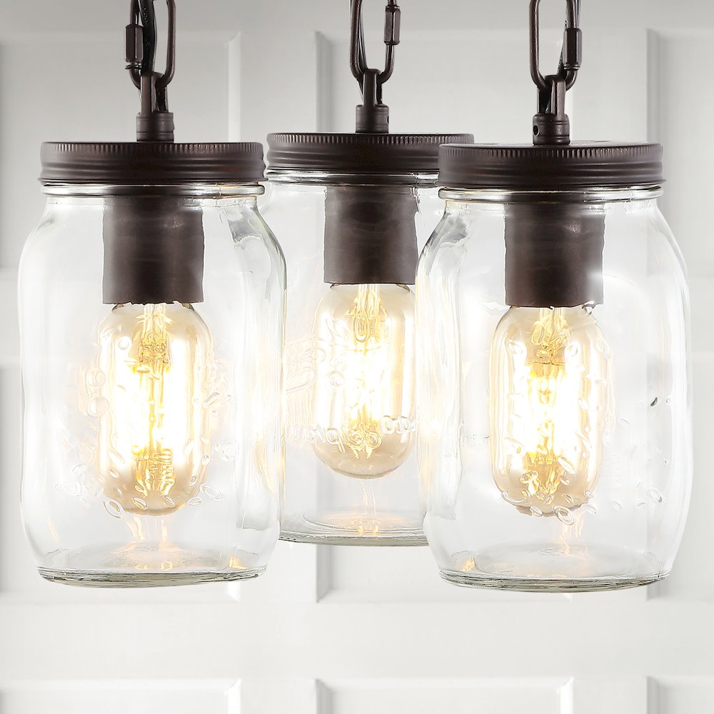 Gaines Farmhouse Industrial Iron Mason Jar Led Semi Flush Mount. Picture 6