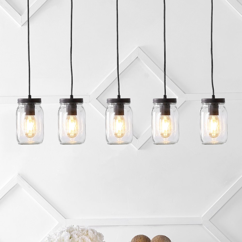 Gaines Farmhouse Industrial Iron Mason Jar Led Pendant. Picture 12