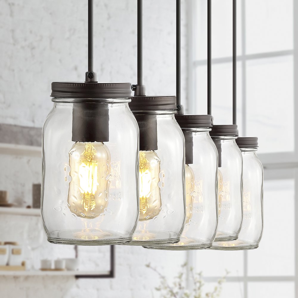 Gaines Farmhouse Industrial Iron Mason Jar Led Pendant. Picture 13
