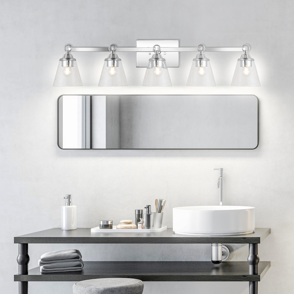 Marion 5-Light Hurricane Metal/Seeded Glass Led Vanity Light. Picture 4