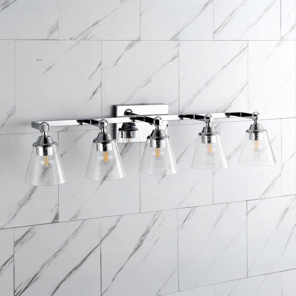 Marion 5-Light Hurricane Metal/Seeded Glass Led Vanity Light. Picture 1