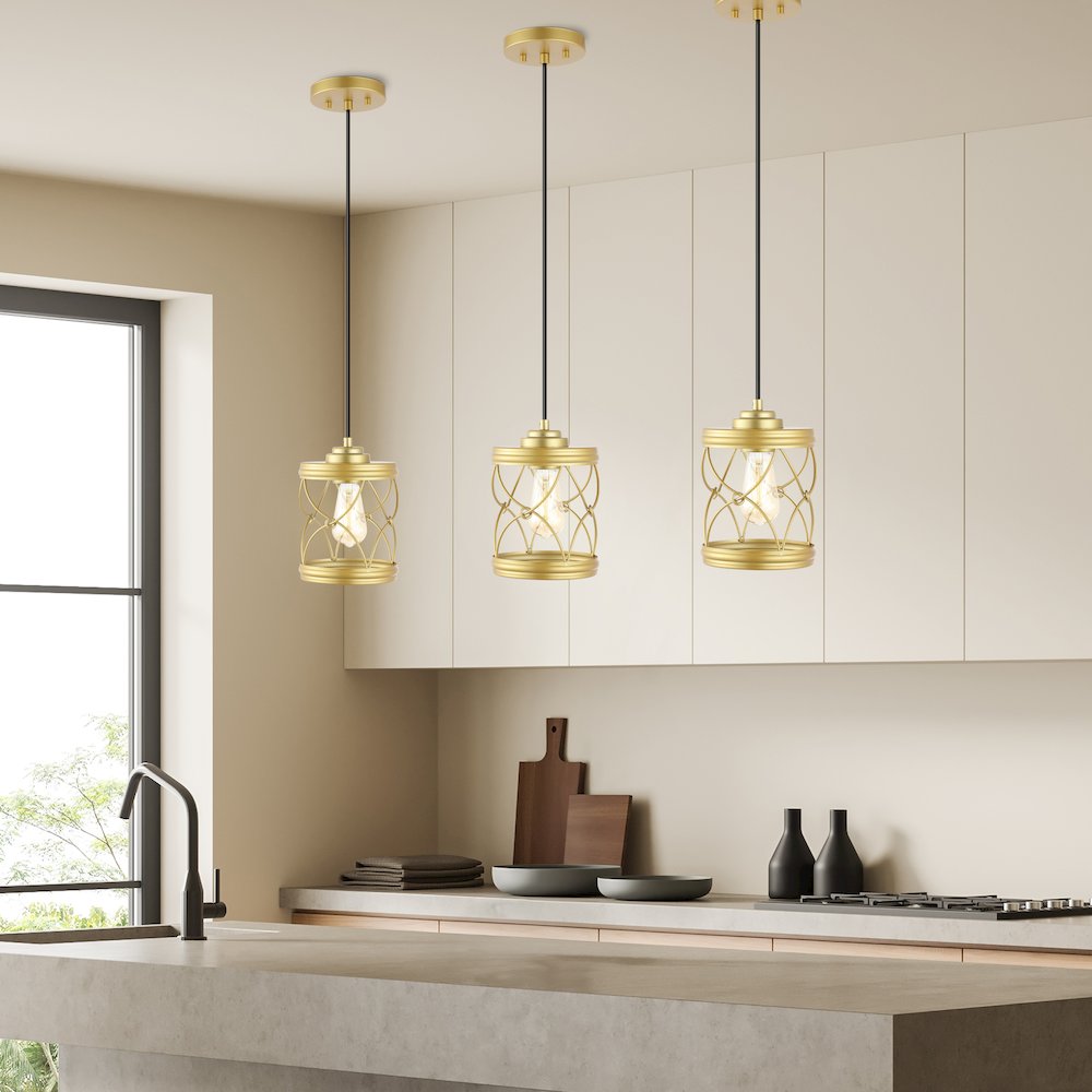 Marelle 1-Light Farmhouse Industrial Iron Filigree Caged Jar Led Pendant. Picture 4
