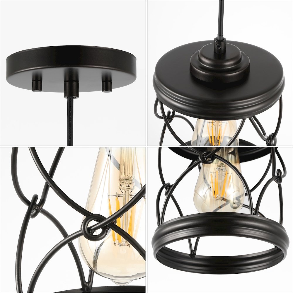 Marelle 1-Light Farmhouse Industrial Iron Filigree Caged Jar Led Pendant. Picture 5