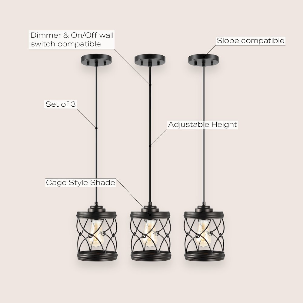 Marelle 1-Light Farmhouse Industrial Iron Filigree Caged Jar Led Pendant. Picture 6