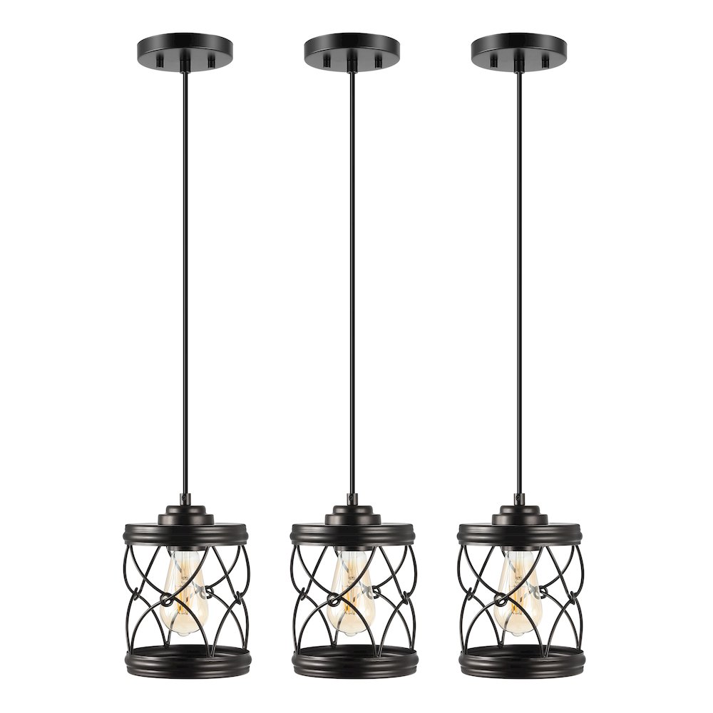 Marelle 1-Light Farmhouse Industrial Iron Filigree Caged Jar Led Pendant. Picture 2