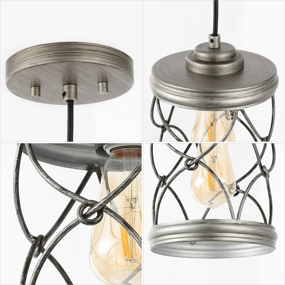 Marelle 1-Light Farmhouse Industrial Iron Filigree Caged Jar Led Pendant. Picture 5
