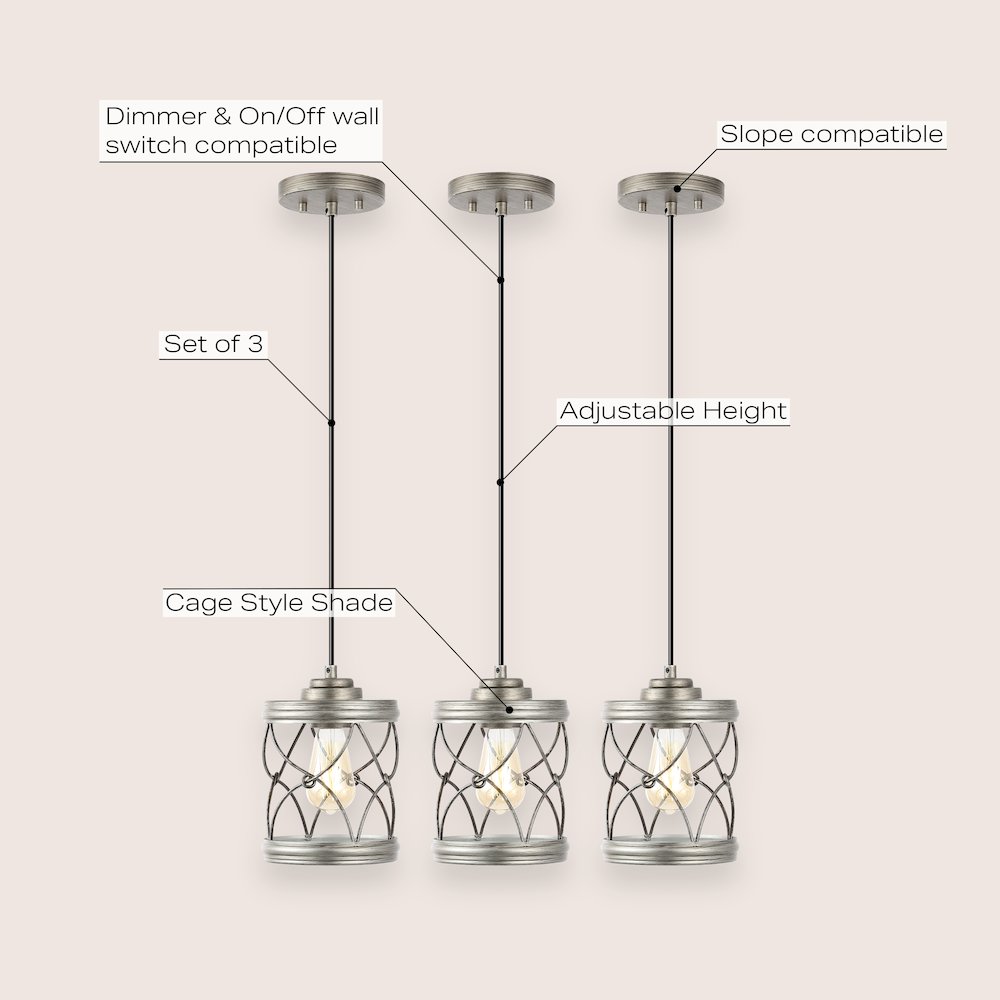 Marelle 1-Light Farmhouse Industrial Iron Filigree Caged Jar Led Pendant. Picture 6