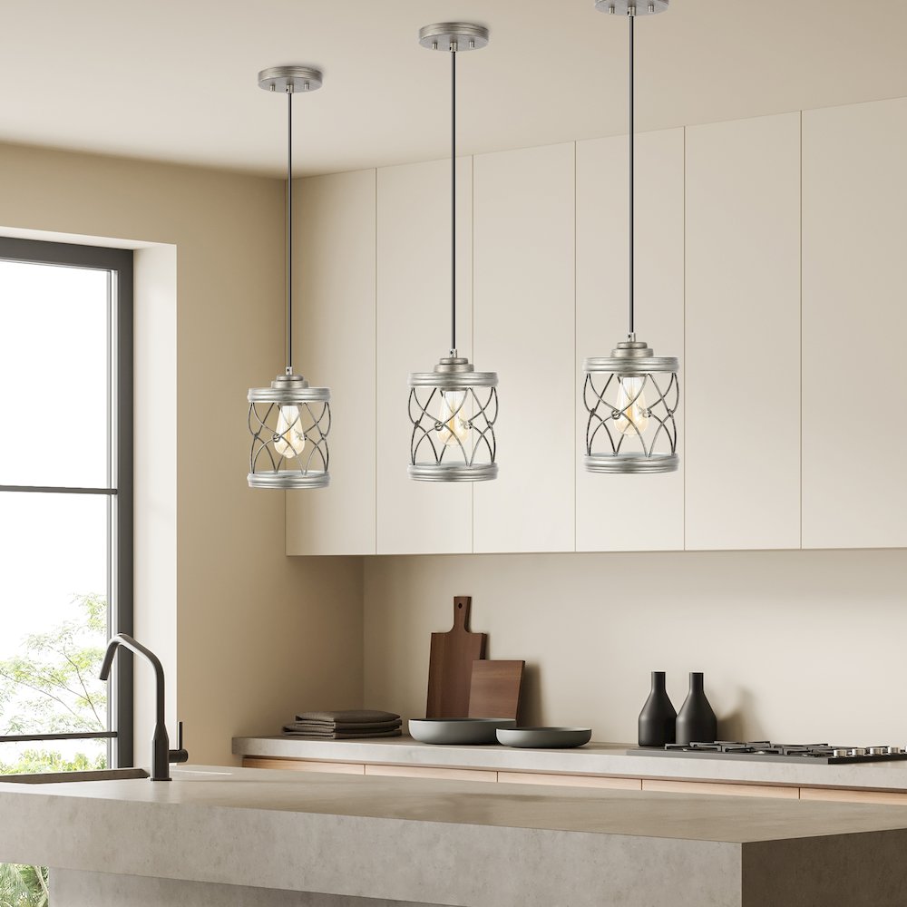 Marelle 1-Light Farmhouse Industrial Iron Filigree Caged Jar Led Pendant. Picture 4