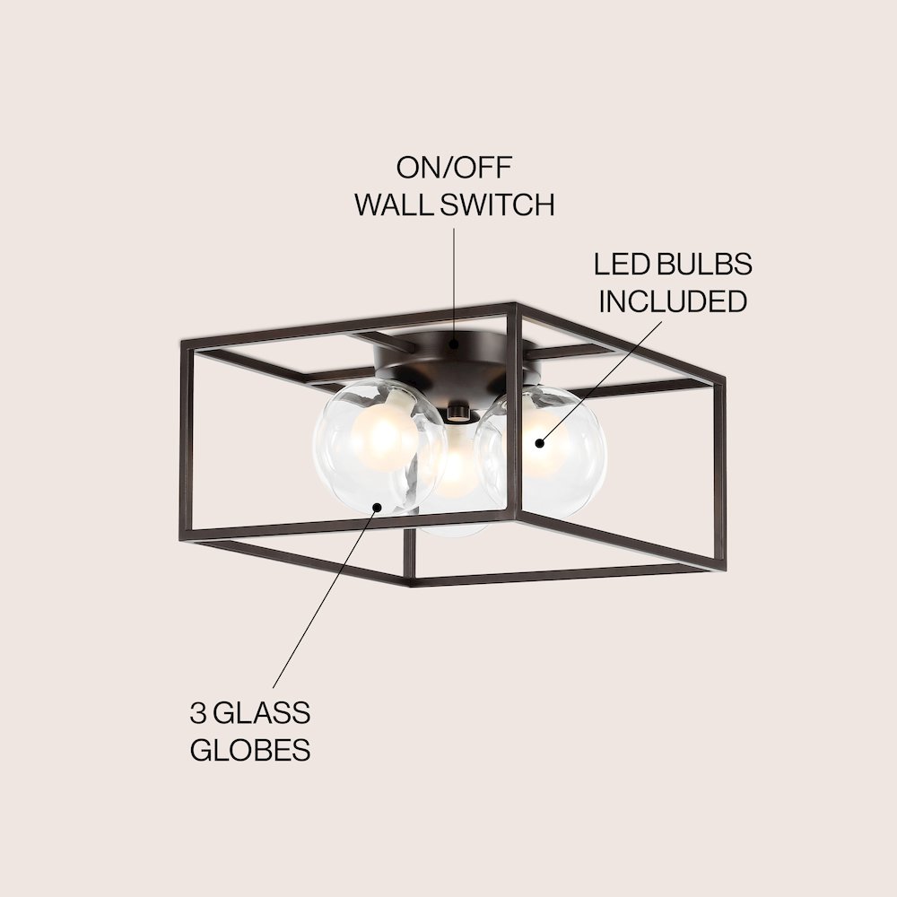 Kyle 3-Light Modern Farmhouse Metal/Iron Open-Caged Led Flush Mount. Picture 5