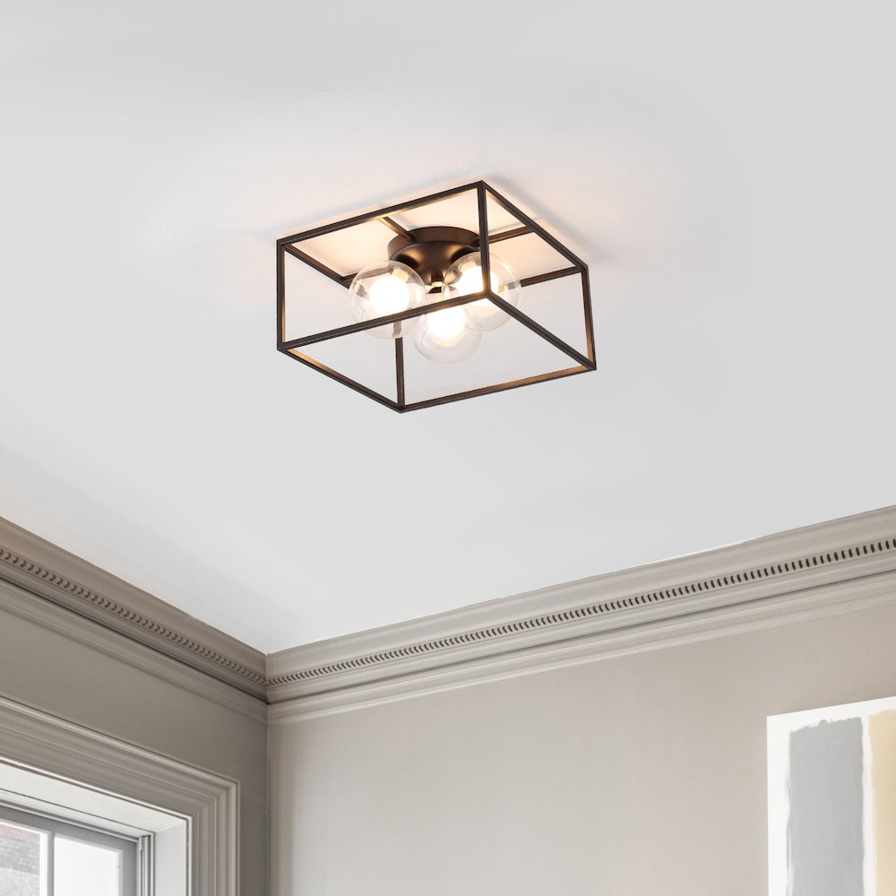 Kyle 3-Light Modern Farmhouse Metal/Iron Open-Caged Led Flush Mount. Picture 2