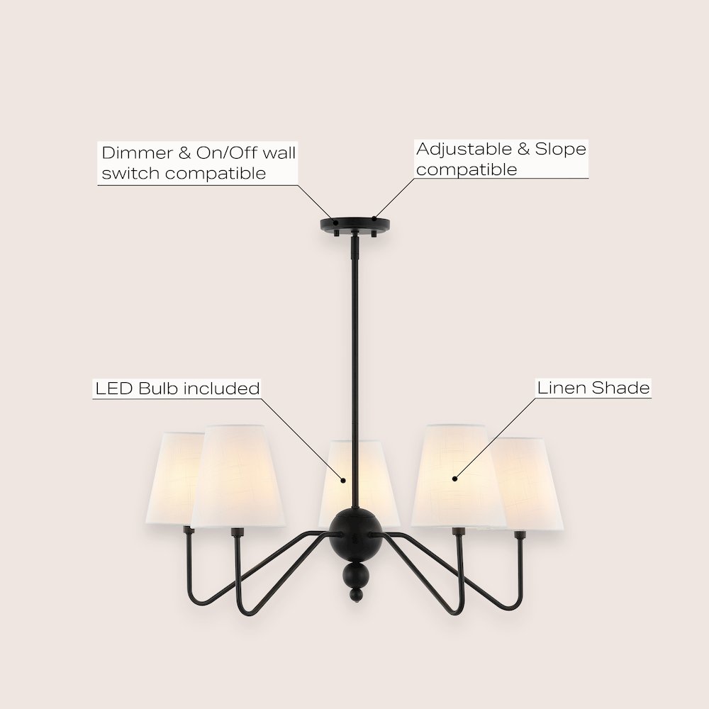Skylar 5-Light Classic Minimalist Iron Inverted Gourd Led Chandelier. Picture 6
