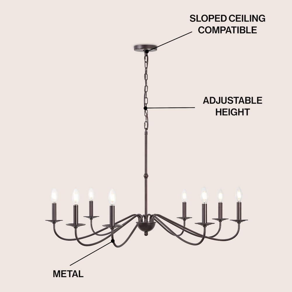 Wicklow 40" 8-Light Bohemian Farmhouse Iron LED Chandelier, Oil Rubbed Bronze. Picture 3