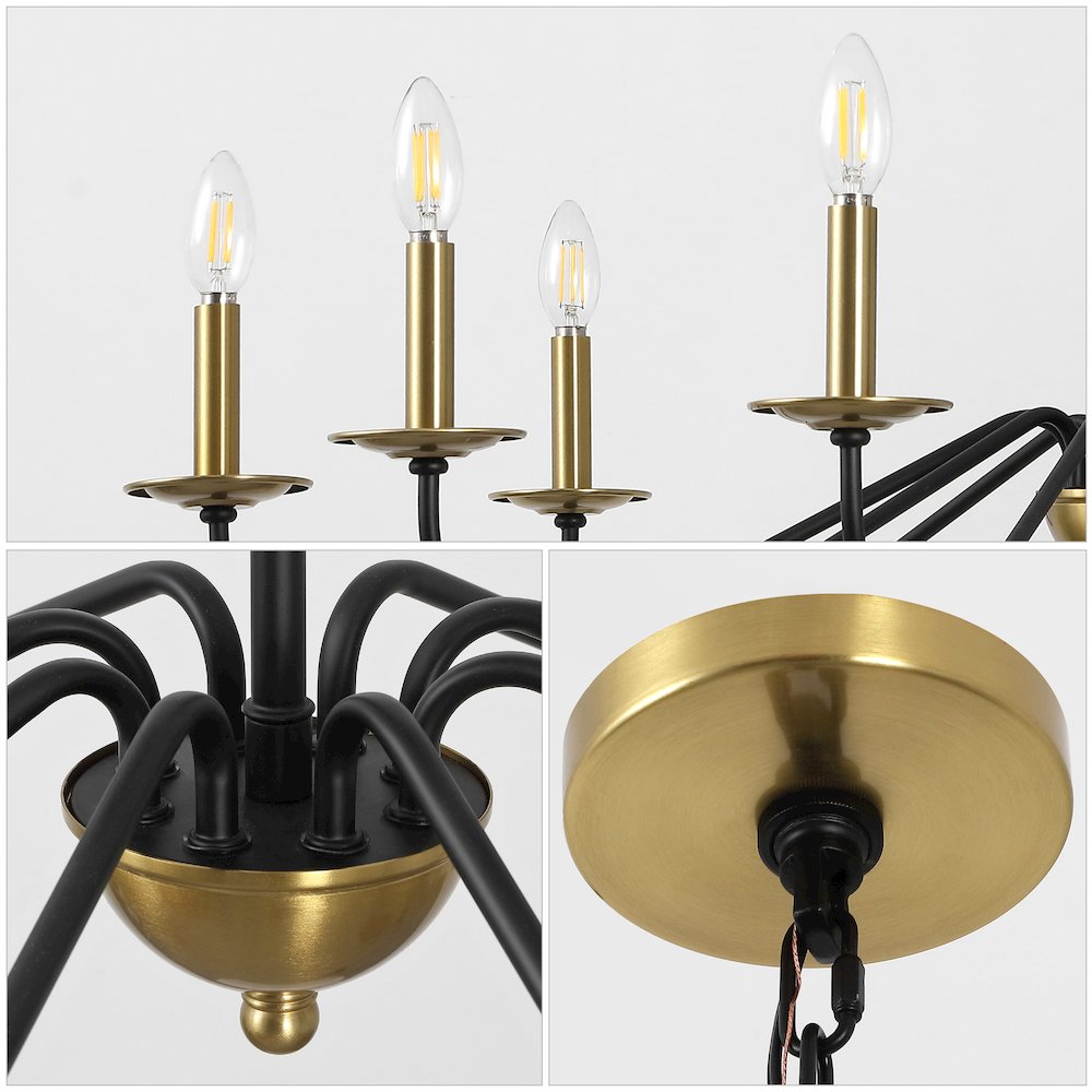 Wicklow 40" 8-Light Bohemian Farmhouse Iron LED Chandelier, Brass Gold/Black. Picture 4