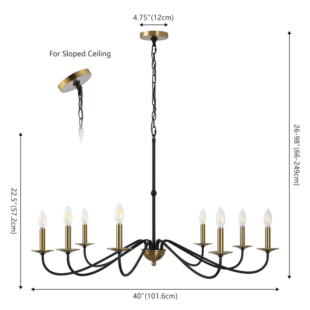 Wicklow 40" 8-Light Bohemian Farmhouse Iron LED Chandelier, Brass Gold/Black. Picture 6