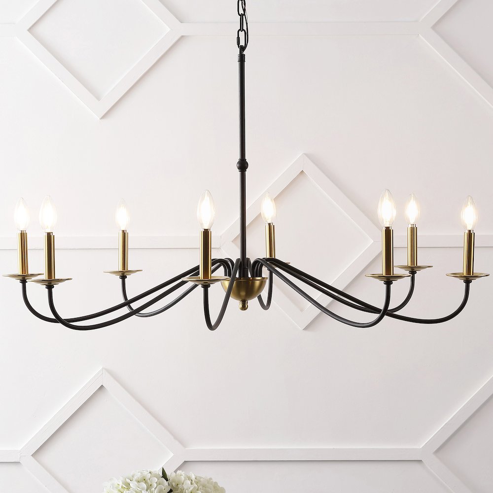 Wicklow 40" 8-Light Bohemian Farmhouse Iron LED Chandelier, Brass Gold/Black. Picture 7
