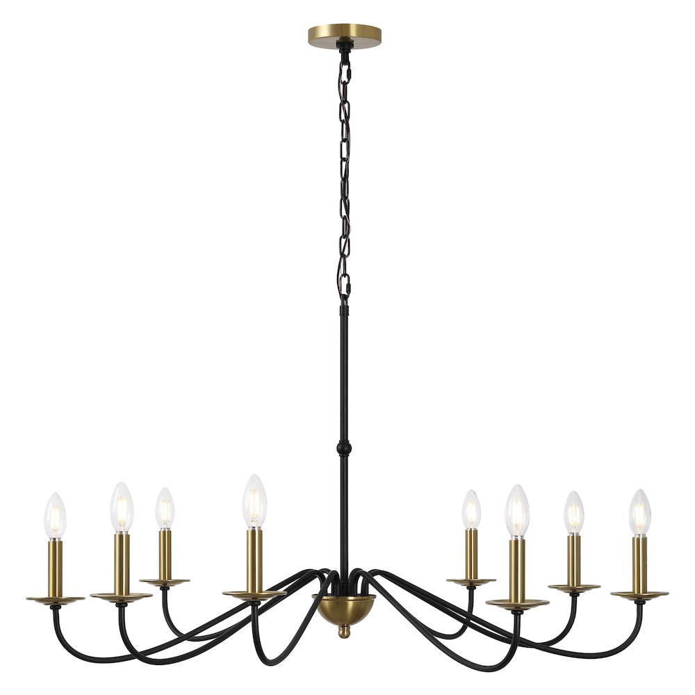 Wicklow 40" 8-Light Bohemian Farmhouse Iron LED Chandelier, Brass Gold/Black. Picture 1